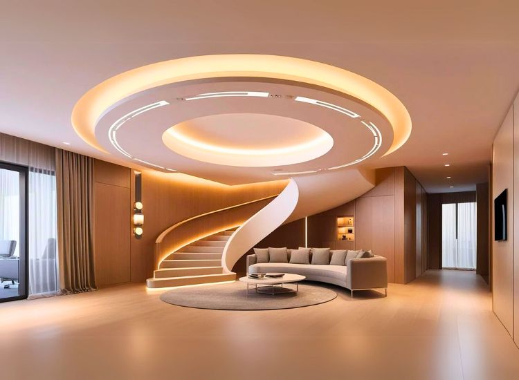 Smart living room interior with stairs