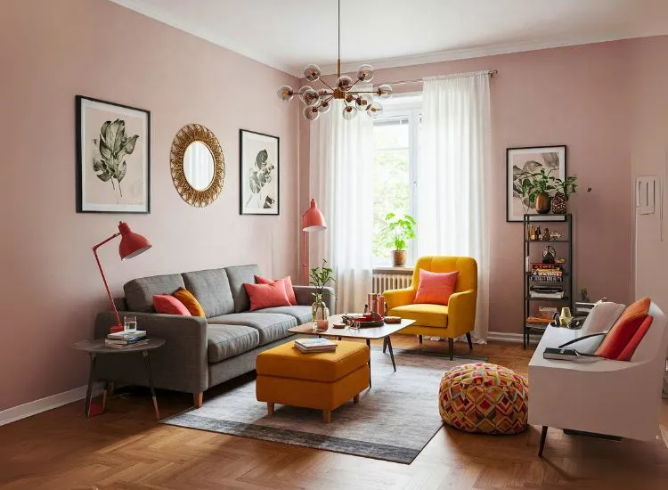 Living room interior design that proves size doesn’t matter—smart furniture, bold colors, and a vibe that screams penthouse energy in studio square footage.