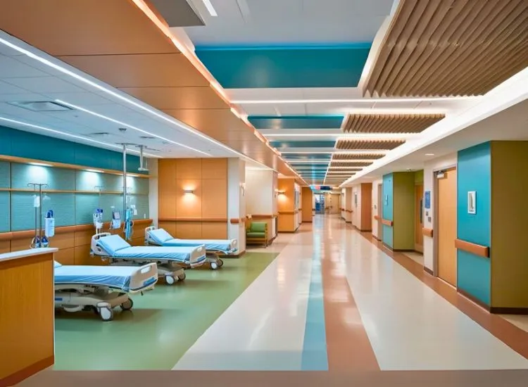 Hospital interior design ensures lighting and acoustics meet compliance standards to promote patient comfort, safety, and a healing environment.