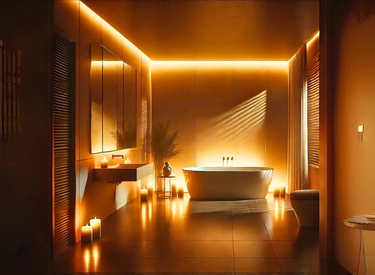 Tranquil Bathroom With Dimmable Lighting