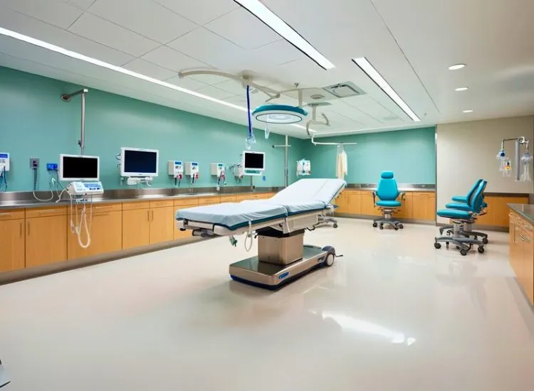 Hospital interior design focuses on treatment zones that combine ergonomic layouts with functionality to enhance patient care and staff efficiency.