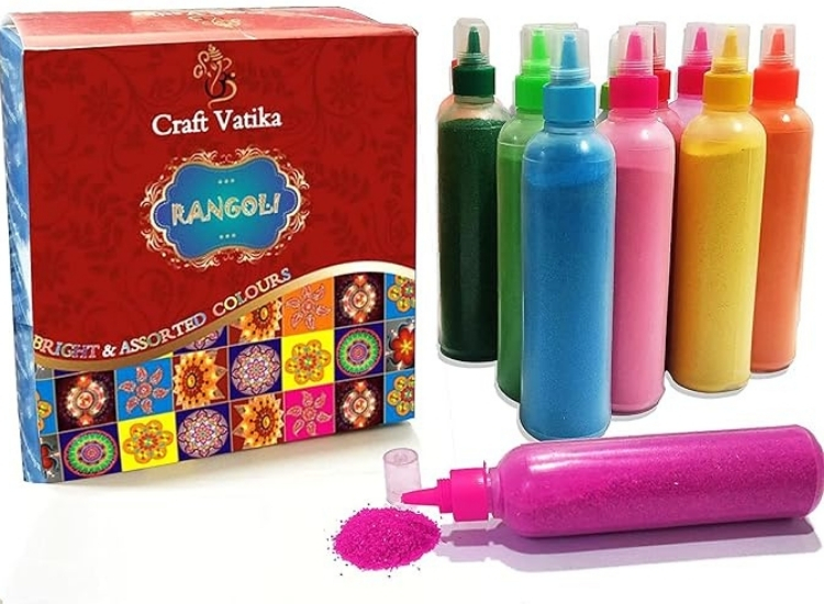 Elegant dry rangoli design for Diwali, showcasing intricate patterns made from colorful powders to enhance the festive ambiance