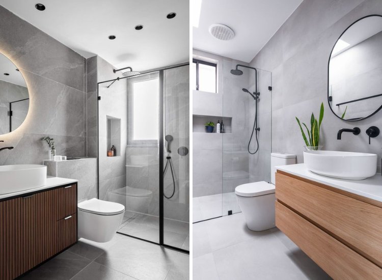 A contemporary bathroom showcasing a shower, toilet, and sink. Explore innovative bathroom design ideas