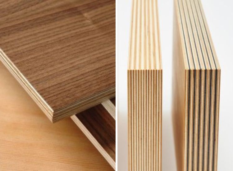 Close-up of veneer core plywood boards