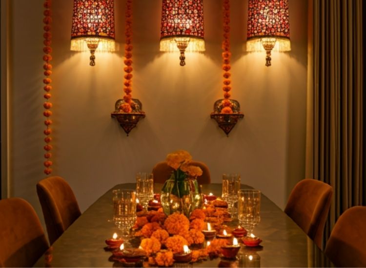 "Diwali images showcasing vibrant diyas and candles glowing brightly in a beautifully decorated festive setting."