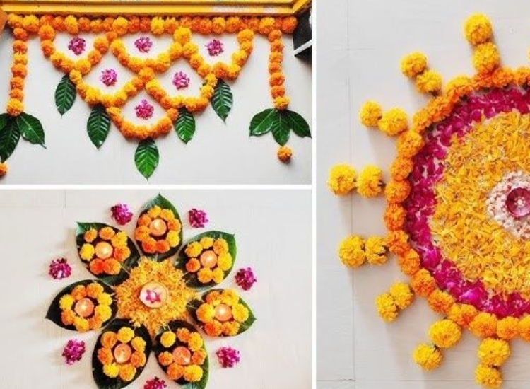 Colorful eco-friendly rangoli crafted from leaves and natural dyes, embodying the spirit of Diwali while caring for the planet