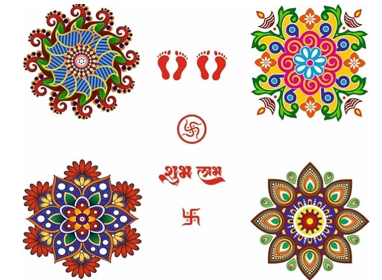Rangoli sticker featuring vibrant, intricate designs for easy application, adding a colorful touch to festive decorations.