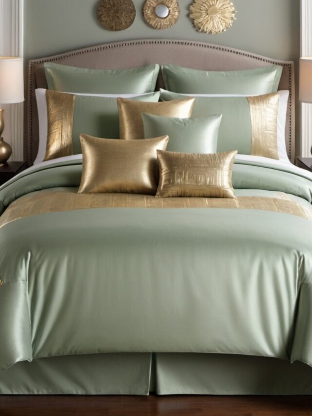 Bedding Set Sage Green Metallic Accents