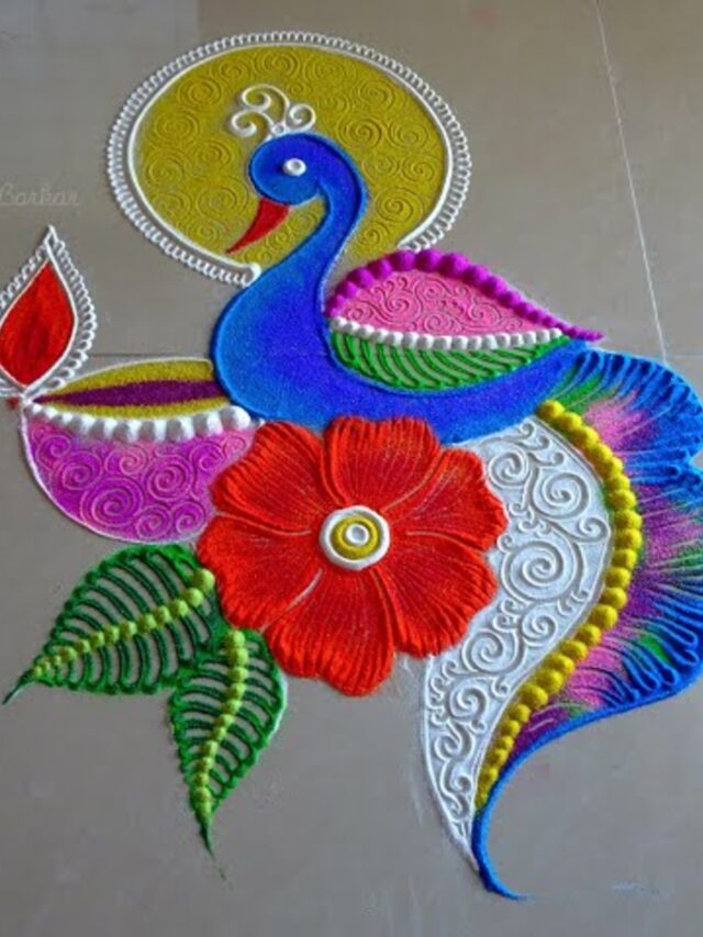 Stunning Peacock Freehand Rangoli