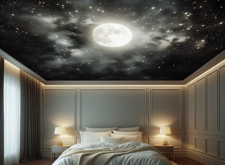 34. Ceiling wallpaper stars and moon