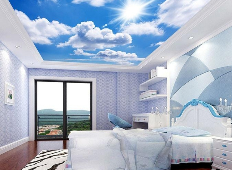 Cloudscape bedroom ceiling wallpaper