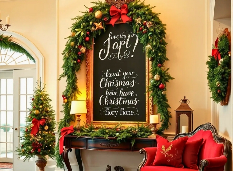 "Holiday sign or chalkboard adds a cheerful festive touch. christmas tree png completes the seasonal decor."