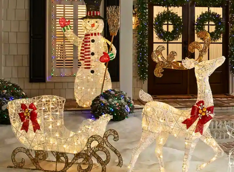 "Holiday figurines like reindeer and snowmen bring festive joy. christmas tree drawing image adds holiday cheer."