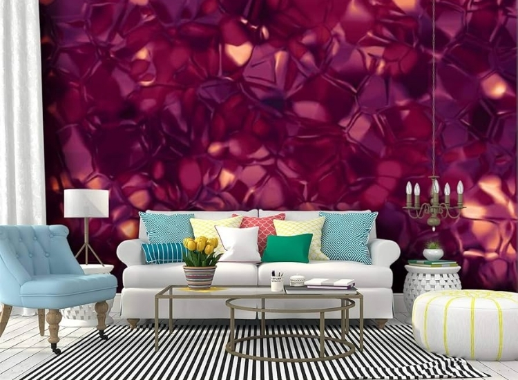 Dark Pink coloured Crystal and Gemstone pattern wallpaper