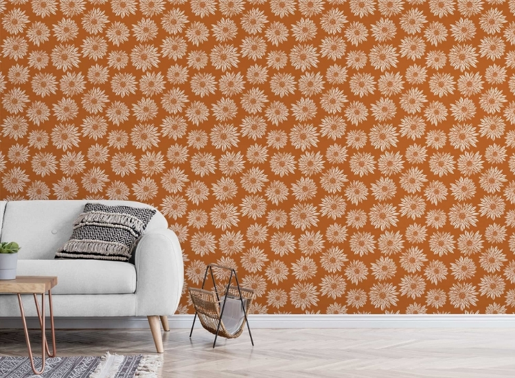 Orange floral Terracotta tiles pattern wallpaper