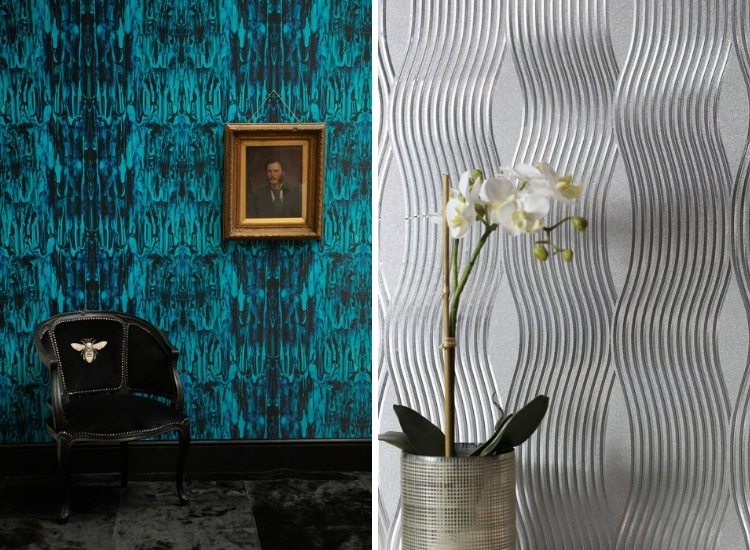 Bold foil wallpaper in blue