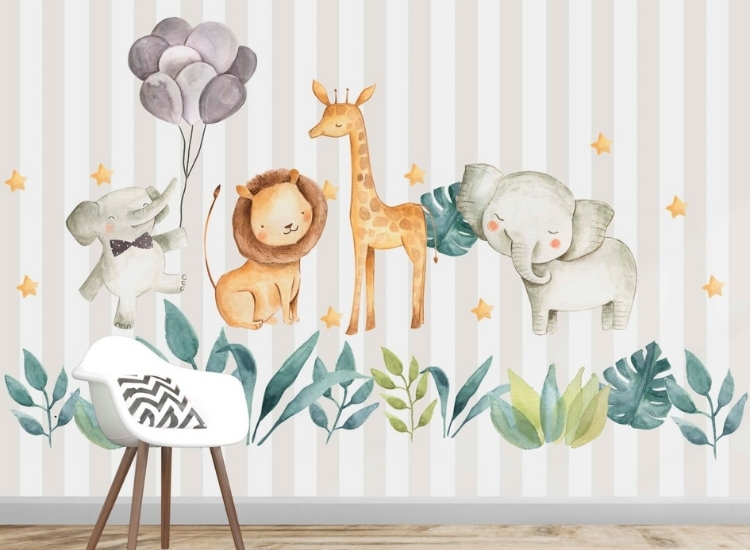 Nursery kids cute animals wallpaper