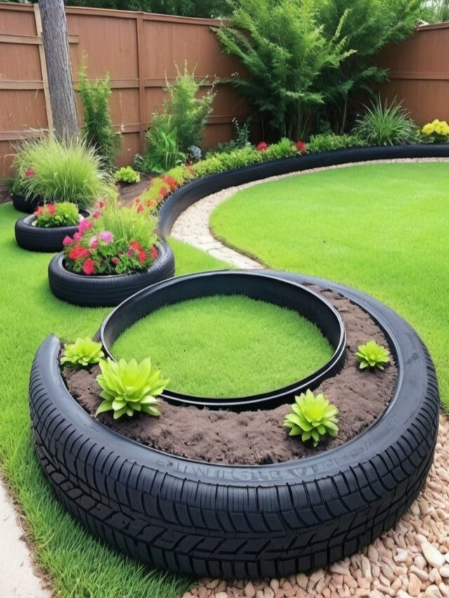 Repurposed Tire Lawn Edging