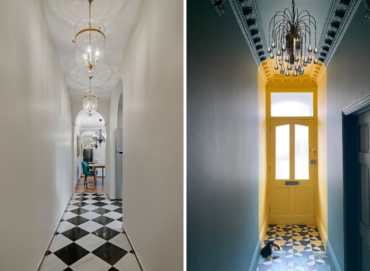 Geometric print small hallway wallpaper design