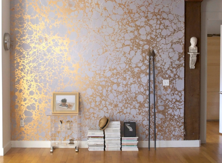 The golden metallic wallpaper for small hallway