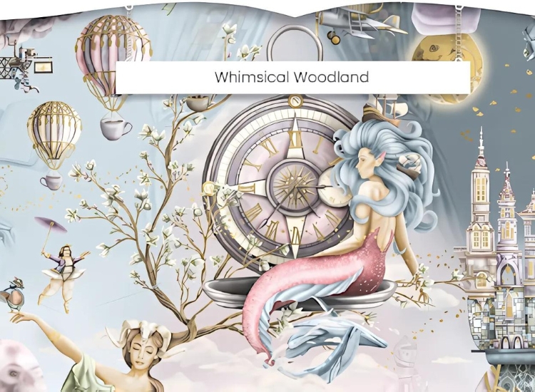 Fantasy wall mural wallpaper in muted tones as small hallway wallpaper