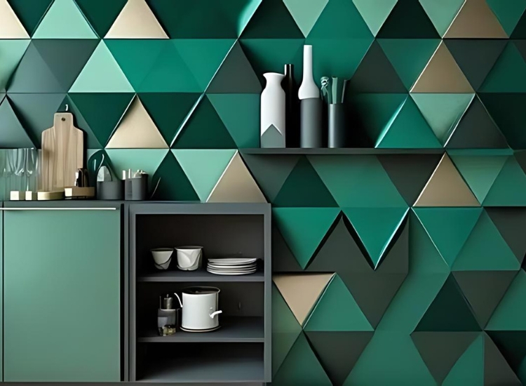 Green geometric accent wallpaper for a modern vibe