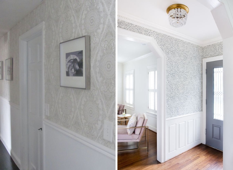 Lace pattern white wallpaper used in a hallway
