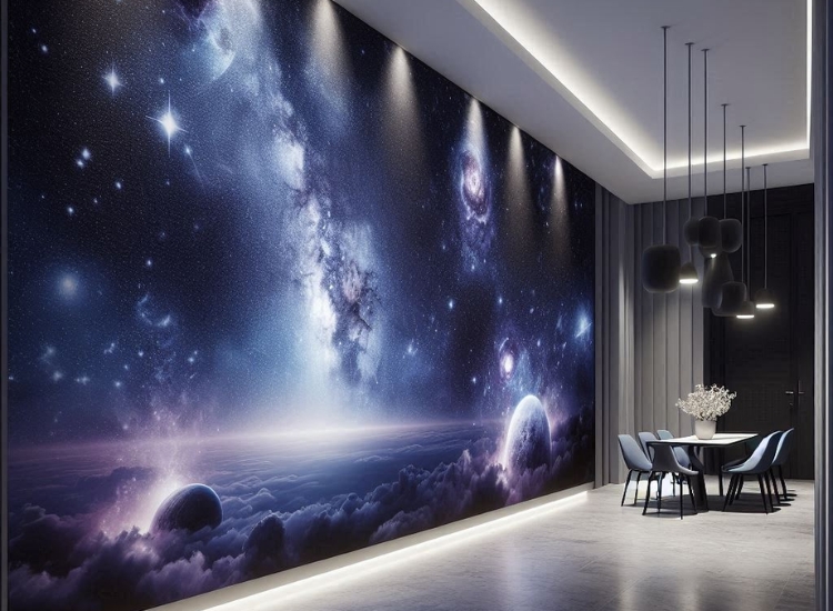 3D night sky hallway wallpaper design for modern interior