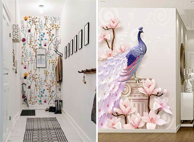 Vinyl hallway wallpaper for small hallways featuring colorful design