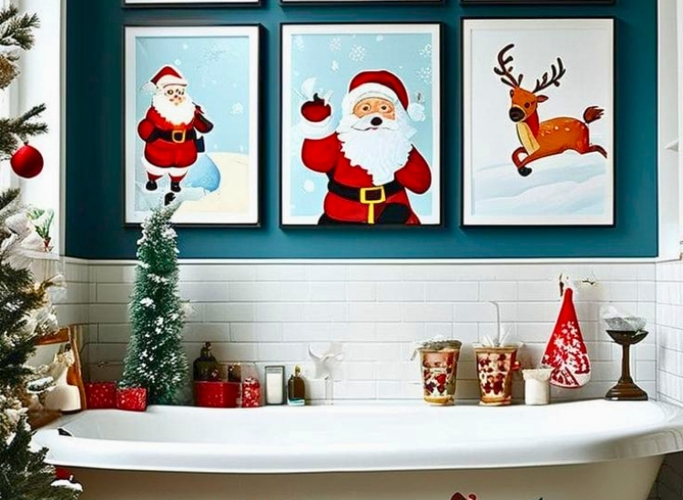 "Holiday-themed artwork and gallery wall art create festive charm. christmas tree picture adds to the seasonal decor."