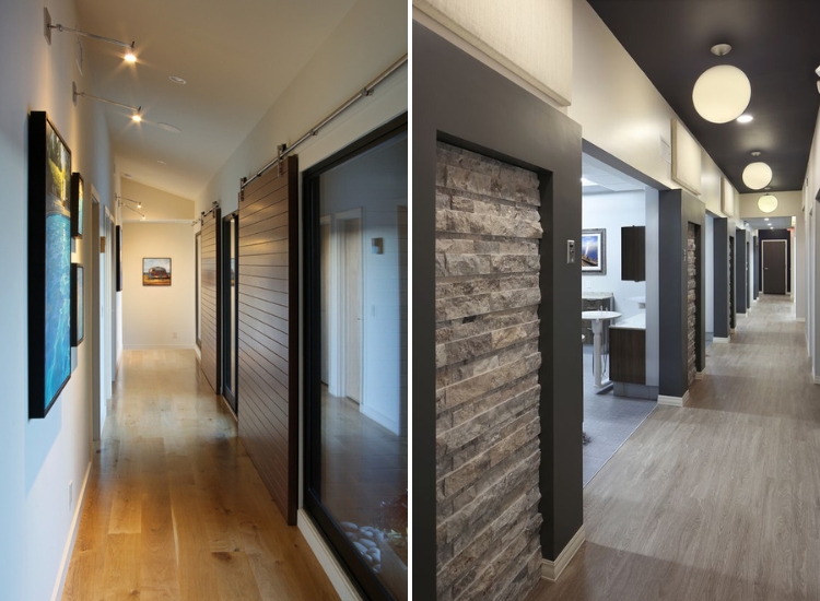 Midsize hallway with paintings