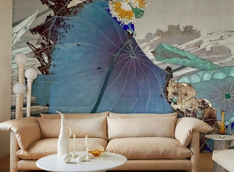 "Add expressive art with abstract living room wallpaper design, using unique wallpaper for living room to personalize your decor ideas with bold artistic expressions."