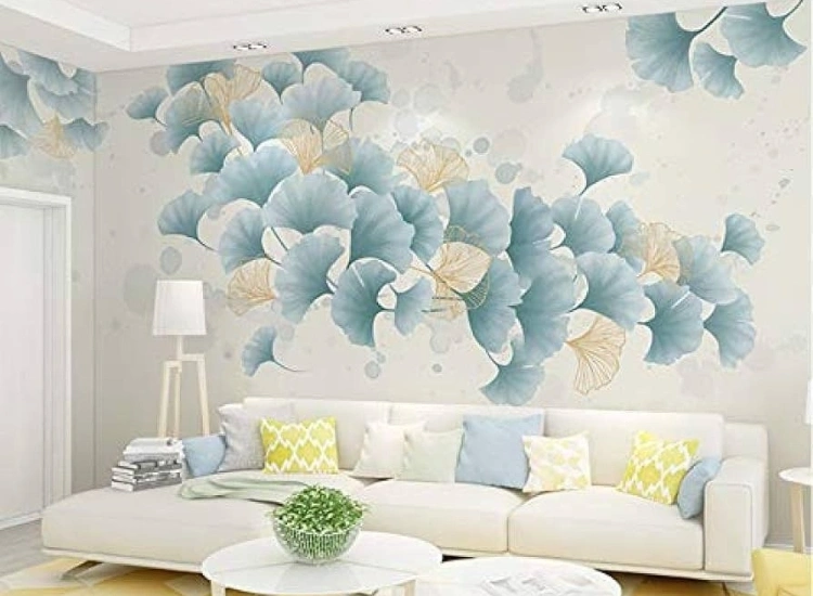 Blue Floral Design Wallpaper for living room