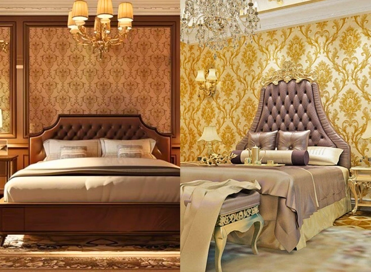 "Elevate your space with brown and gold tone bedroom wallpaper designs for a luxurious and sophisticated bedroom decor."