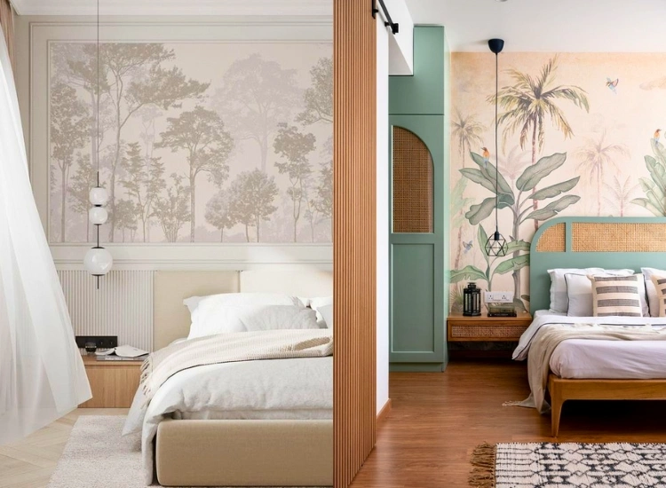 "Explore scale and pattern in bedroom wallpaper designs for a balanced, stylish bedroom decor with striking visual impact."