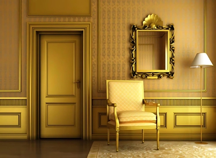 Golden metallic wallpaper design for living room