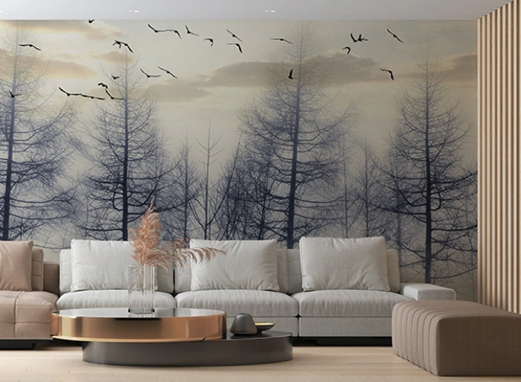 "Enhance architectural features with living room wallpaper, using wallpaper design for living room to highlight key elements and elevate your living room decor ideas."