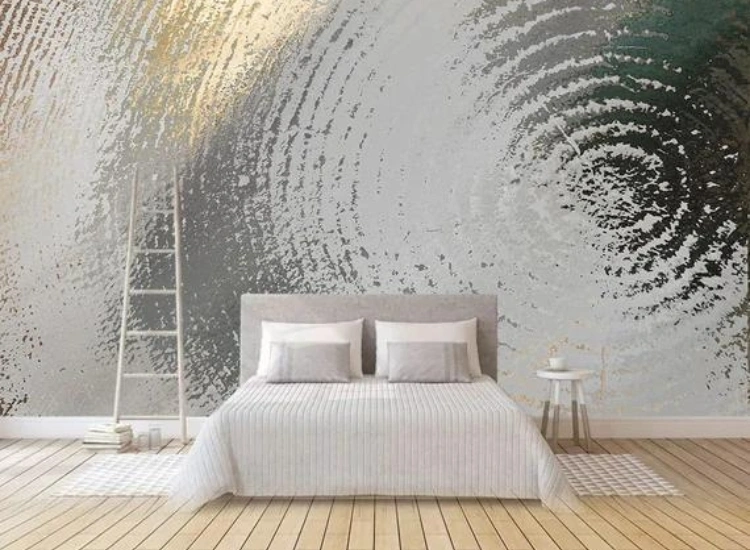 "Add shine and elegance with foil living room wallpaper design, creating a glamorous look with reflective wallpaper for living room decor ideas."