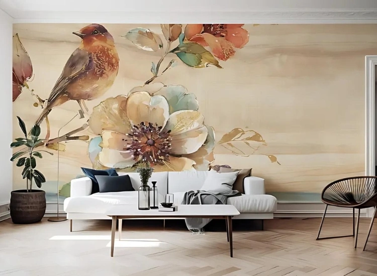 "Bring nature's beauty indoors with living room wallpaper murals, using wallpaper design for living room to create stunning outdoor-inspired decor ideas."
