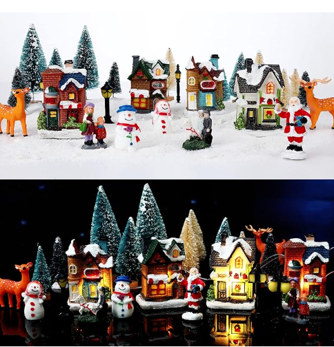 31 Pcs Christmas Village Figurines Set