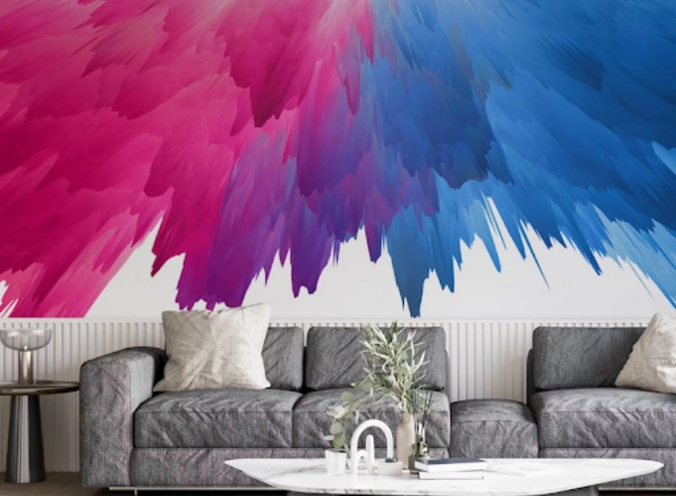 "Transform your space with artistic abstraction living room wallpaper design, using bold wallpaper for living room to create unique decor ideas."