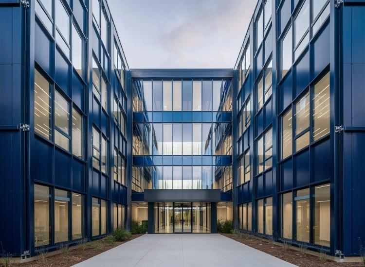 42. Navy blue themed aluminium wall cladding Commercial office space