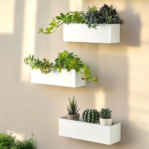 ecofynd Rectangular Metal Wall Hanging Plant Pot, Decorative Modern Indoor Planter