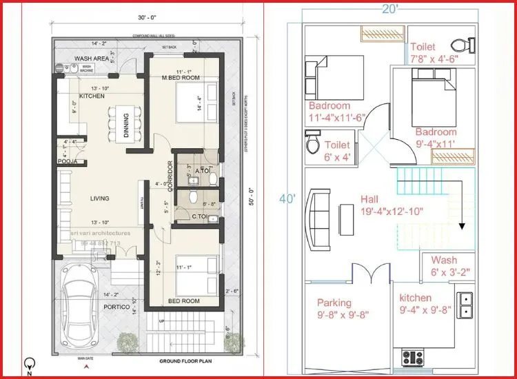 Find the perfect 2BHK house plan, from Indian-style layouts to east or west-facing designs, with smart space utilization and car parking.