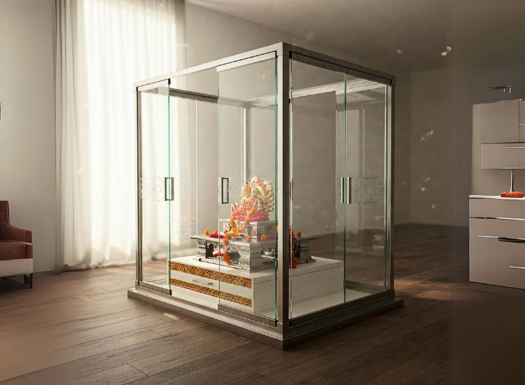 Glass And Metal Mandir Unit Design.