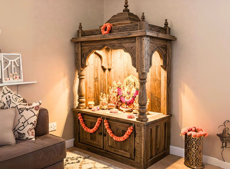 10. Rustic Wooden Mandir