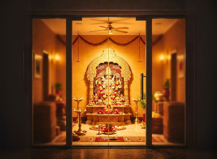 11. Pooja Room Glass Door Design For A Modern Look