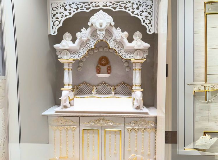 15. Marble Mandir With Pillar Design