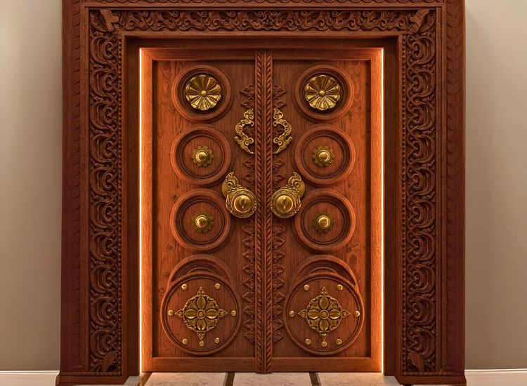 15. Pooja Room Door Design In Wood And Metal