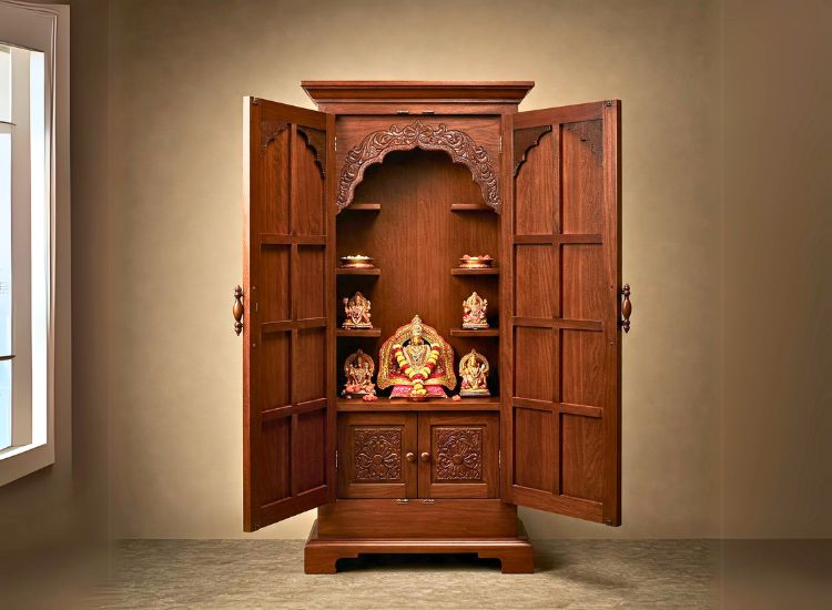 15. Wooden Door Pooja Cabinet